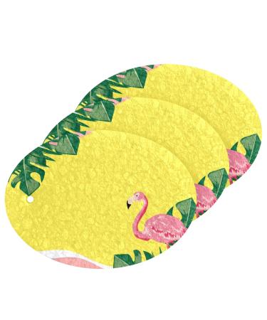 3-Pack Cleaning Kitchen Sponges Oval Pink Tropical Leaf Flamingo Kitchen Cellulose Dishwashing Wood Pulp Cotton one sizex3 Pink