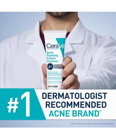 CeraVe Acne Foaming Cream Cleanser with 4% Benzoyl Peroxide, Hyaluronic Acid & Niacinamide - 5 Oz | Fragrance-Free, Non-Comedogenic Acne Treatment Face Wash - Buy Online on GoSupps.com
