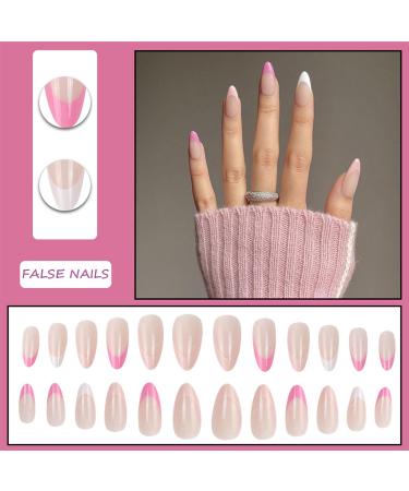 24PCS Press on Nails - Full Cover Long False Nails - French Tip False Nails Fake Nails Short with Glue - Reusable Stick on Nails Tips Nails Easy to Use (Pink White Almond) - Buy Online on GoSupps.com
