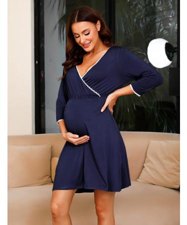 Sykooria Women's Cotton Nursing Nightdress with 3/4 Sleeves - Navy Blue S - Buy Online on GoSupps.com