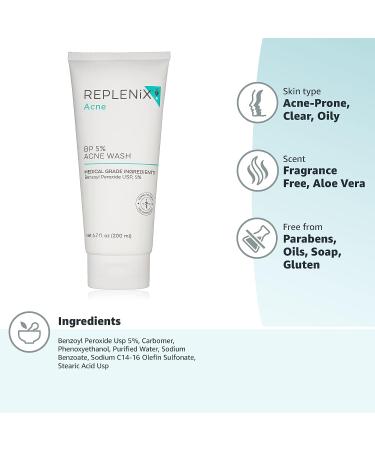 Replenix Acne Wash 5% Benzoyl Peroxide Face and Body Cleanser 6.7 oz - Soap-Free for Blemish Prone Skin - Buy Online on GoSupps.com