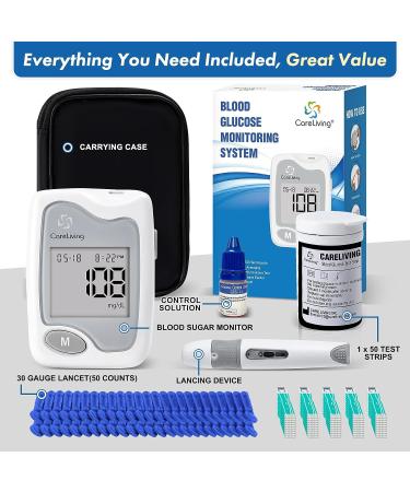 CareLiving Blood Glucose Monitor Kit with 50 Test Strips and Lancets - Diabetes Testing Kit for Home Use - Buy Online on GoSupps.com