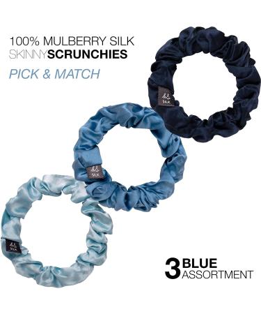Buy Basic Sense Pure Mulberry Silk Hair Scrunchies - Small Pack of 3 for Women & Girls - Blue Assortment - Buy Online on GoSupps.com