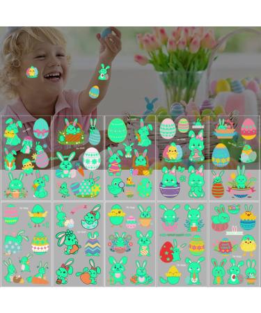 Easter Glow Temporary Tattoos - 73 Luminous Bunny Designs for Kids | Rabbit, Carrot, Eggs, Chick | Fun Party Favors - Buy Online on GoSupps.com