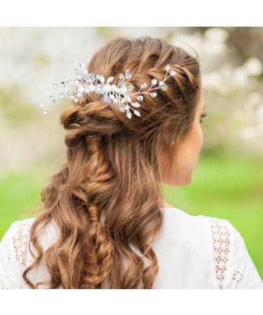 Bridal Flower Wedding Hair Comb Clip - Crystal Vine Pearl Headpiece for Bride & Bridesmaids - Rhinestone Hair Piece for Wedding, Prom & Parties (Silver/White) - Buy Online on GoSupps.com