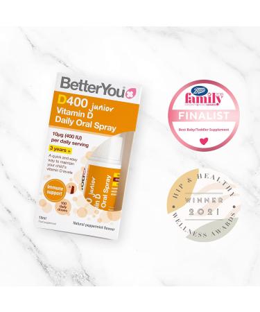 BetterYou Vitamin D 400 IU Junior Oral Spray 3-month Supply | UK-Made Peppermint Flavour D3 Supplement for Kids | 15ml - Buy Online on GoSupps.com