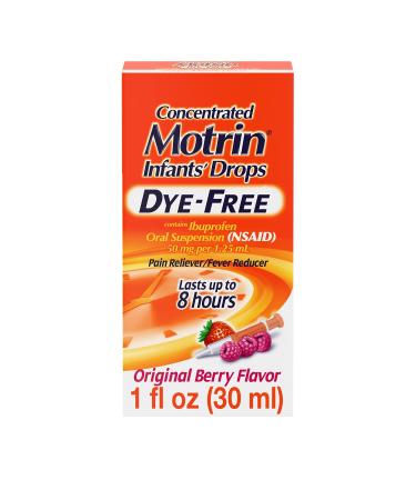 Infants' Motrin Concentrated Liquid Medicine Drops with Ibuprofen, Berry, 1 fl. oz Original Berry, Dye-Free 1 Fl Oz (Pack of 1)