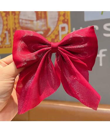 Inilbran Boho Bow Hair Clips Satin Bow Hair Barrettes Silky Hair Clip Barrette Vintage Bowknot Hair Accessory Satin Ribbon Bowknot Clip Headpiece for Women and Girls Headdress (Red) - Buy Online on GoSupps.com