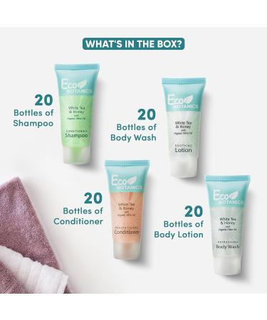 Eco Botanics 0.85 oz. Toiletries Set | All-In-One Amenities for Hotels, Airbnb & Rentals | Hotel Travel Size Shampoo, Conditioner, Body Wash & Lotion | 80 Piece Kit - Buy Online on GoSupps.com