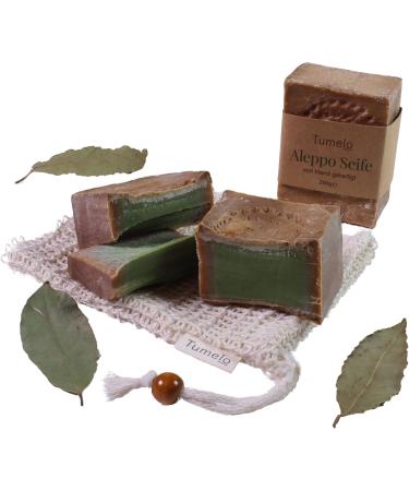 TUMELO Original Aleppo Soap 200g 70% Olive Oil 30% Laurel Oil + Soap Pouch - Handmade Olive Oil Soap - Natural Soap - Solid Hair Soap/Shower Soap - Buy Online on GoSupps.com