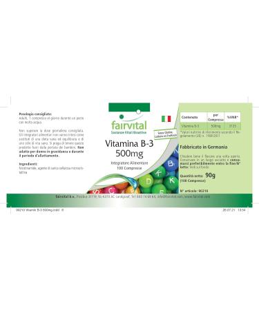 Fairvital Vitamin B3 500mg - High Dose Vegan Nicotinamide - 100 Tablets - Premium Quality Supplement for Energy & Health - Buy Online on GoSupps.com