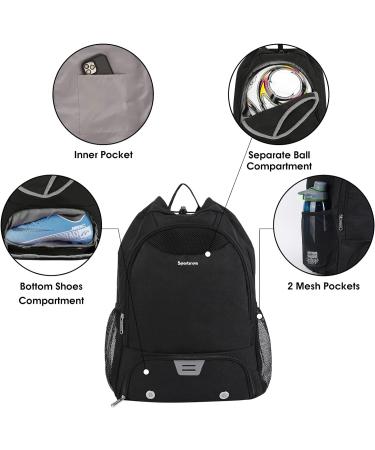 Soccer Basketball Drawstring Backpack with Shoe & Ball Compartments - Gym Bag Sackpack for Men Women | Black - Buy Online on GoSupps.com