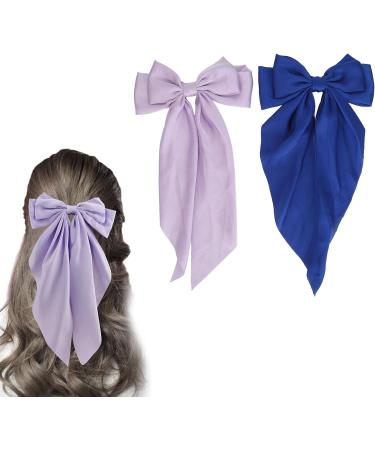 Big Hair Bows Double Layer Clips Aesthetic Decoration Purple Dark Blue for Women Hair Accessories - Buy Online on GoSupps.com