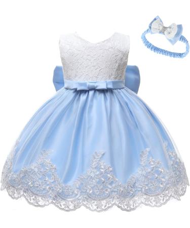LZH Baby Girls Lace Dress Bowknot Flower Pageant Baptism Tutu Gown 12-18 Months Light Blue - Buy Online on GoSupps.com