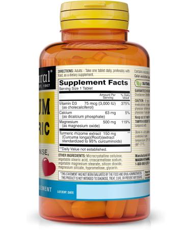 Buy Mason Natural Magnesium & Vitamin D3 with Turmeric | 60 Tablets for Health & Wellness - Buy Online on GoSupps.com