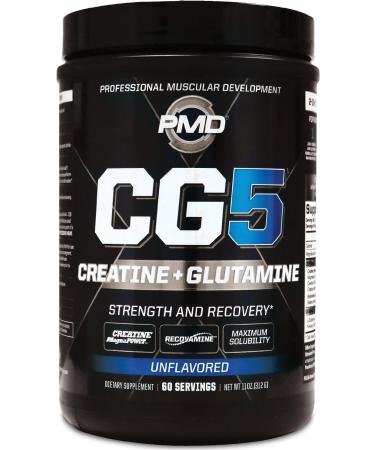 PMD Sports CG5 - Premium Creatine and L Glutamine Powder - Maximum Strength Power Recovery, Build Lean Muscle, Increase Workout Performance - Pre Workout and Post Workout - Unflavored (60 Servings)