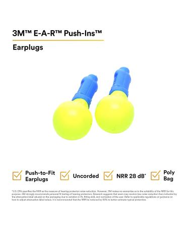 3M E-A-R Push-Ins Earplugs 318-1000 | 28.0 dB | 100 Pair | ANSI Rated | Uncorded | Push to Fit | Poly Bag - Buy Online on GoSupps.com