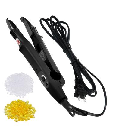 Fusion Hair Extensions Tool US Plug Professional Hair Extensions Tools Fusion Heat Iron Connector Wand U Tip Hair Extensions with 2 Bags Keratin Glue Granule Beads for Hair Extensions (Black,A Head) A Head Black