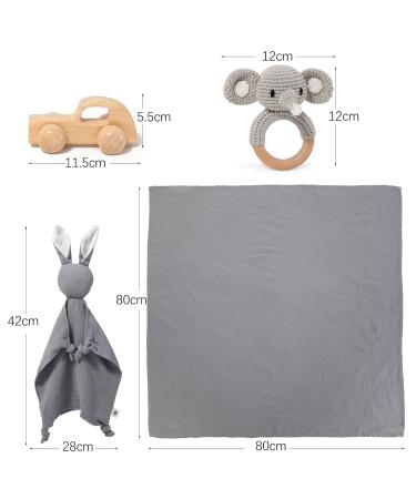 Handmade 100% Cotton Baby Gift Set for Girls - Newborn Rattle Towel and Elephant Gray Baby Toys - Perfect Birth Gift Box - Buy Online on GoSupps.com