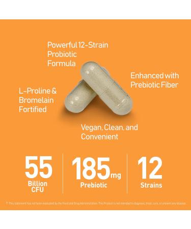NANOWELL 55B Probiotics with Digestive Enzymes for Immune Support & Gut Health - 55 Billion CFU 12 Strain 185 mg Prebiotic - Relieves Gas & Bloating - 60 Vegan Capsules 60 Day Supply 60 Count (Pack of 1) - Buy Online on GoSupps.com