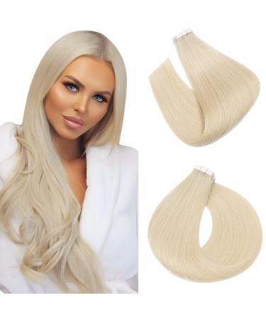 Elailite tape extensions real hair for complete hair extension adhesive tape remy smooth human hair 40 tresse 22 inches (55cm) 100g #60 platinum blonde