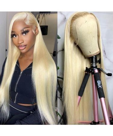 #613 Blonde T Part Lace Front Wigs Long Straight Wigs Blonde Colored Heat Resistant Fiber Hair Synthetic Lace Front Wigs For Fashion Women (Blonde) 13x4x1 Blonde
