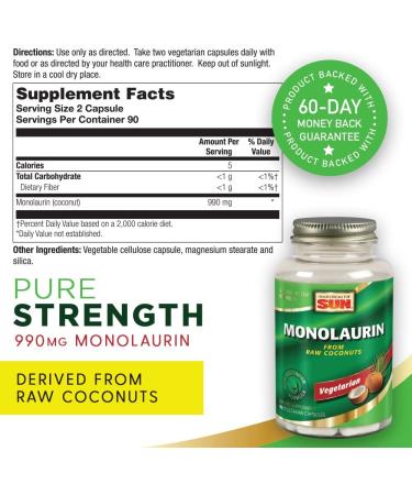 Monolaurin 90 Veggie Capsules - Nature's Life | Immune Support & Antimicrobial - Buy Online on GoSupps.com