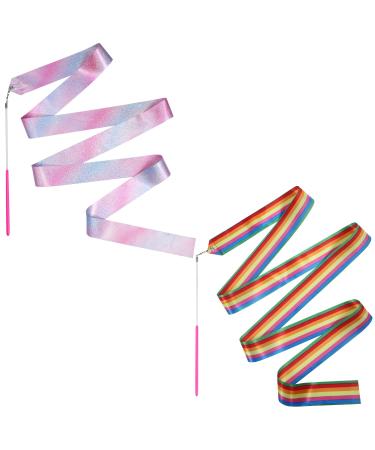 2pcs Dance Ribbons, 157.5 Inch Gymnastics Ribbon Rhythmic Dance Ribbons Baton Twirling for Artistic Dancing Kids Dancing Talent Shows