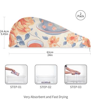 Orange Flower Cups Hair Towel 2 Pack - Super Absorbent Quick Dry Turbans for Women & Girls - Buy Online on GoSupps.com