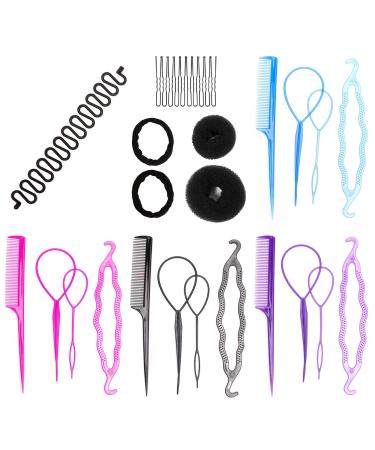 31pcs Girls Hair Donut Bun Maker Set  Topsy Tail Hair Tool Hair Bun Donut  Ponytail Hair Design Tool with 10pcs Bobby Pins  Women Girls Hair Bun Maker  French Hair Twist Styling Set