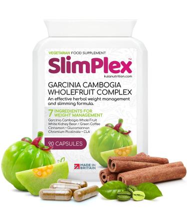 SlimPlex Garcinia Cambogia - Whole Fruit Complex - Weight Management - Tablets Plus Glucomannan Green Coffee Extract White Kidney Bean CLA and Chromium Picolinate - 90 Capsules