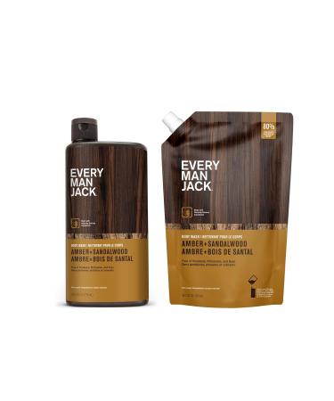 Every Man Jack Amber & Sandalwood Body Wash Refill - Naturally Derived Paraben Free 36oz Pouch + 24oz Bottle - International Shipping Available - Buy Online on GoSupps.com