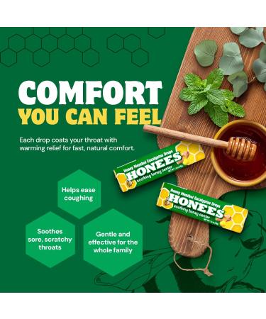 Honees Filled Menthol Cough Drops, Honey, Menthol & Eucalyptus Cough Drops- Natural Sore Throat Relief - Nothing Artificial -Throat Lozenges, Non-GMO (6 Pack 54 Drops) Eucalyptus 6 Pack-54 Drops - Buy Online on GoSupps.com