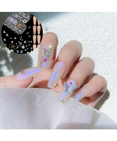 3D Nail Art Gem Kit - Acrylic Butterfly White Flowers Bear Star AB Crystals Cute Nail Charms 3Box Jewelry & Crafting Accessories with Tweezer - Buy Online on GoSupps.com