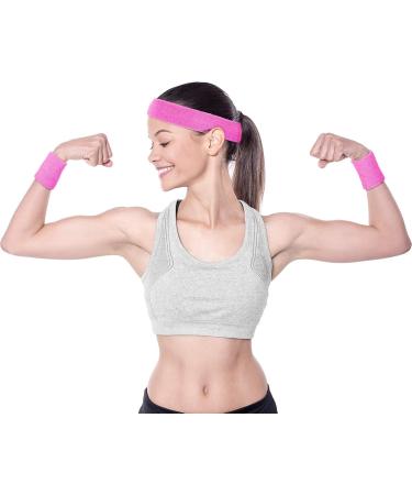 3-Piece Sweatband Set for Men & Women - Pink Wrist Sweatbands & Headband - Perfect for Sports & Fitness - Buy Online on GoSupps.com