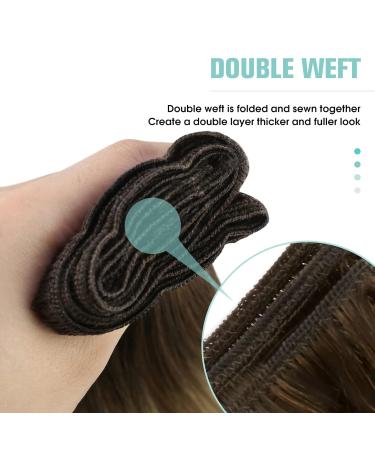 Youngsee Tressen Real Hair Balayage Extensions - Brown to Blonde 40 cm Weft Hair Extensions Remy Thick #2/6/24 - Buy Online on GoSupps.com