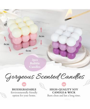 Pink & Purple Bubble Candle with Bath Bombs Set for Women - 2 Decorative Cube Candles & Bathbomb Gift Set - Buy Online on GoSupps.com