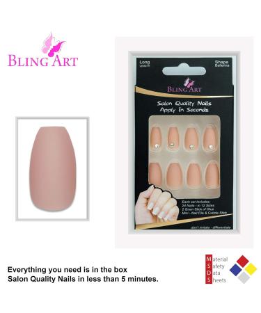Bling Art False Nails - Beige Matt Ballerina Coffin | 24 Artificial Long Tips with Glue | International Shipping - Buy Online on GoSupps.com