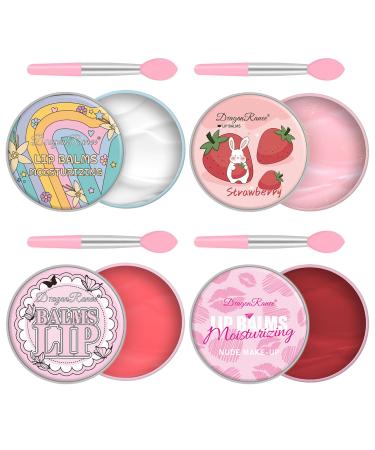 4 Pack Moisturizing Lip Masks Strawberry Vitamin E Lip Balm Lip Care Gifts for Women Girls Conditioning Lip Mask and Lip Butter Melting Balm for Dry Lips (Strawberry & Coconut & Peach & Cherry)