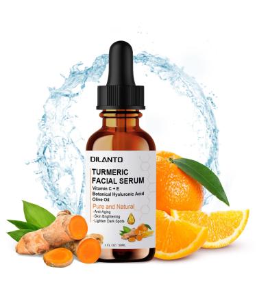 Natural Turmeric Serum DILANTO Turmeric Serum Anti-Aging Face Serum with Vitamin C and Botanical Hyaluronic Acid Hydrating for All Skin Types (1 FL OZ) 1 Fl Oz (Pack of 1)