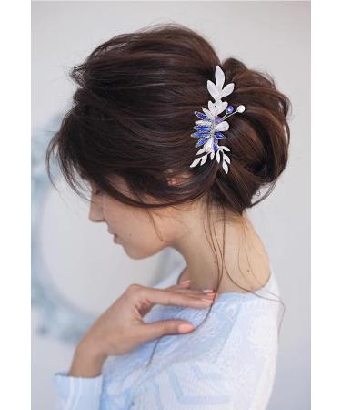 IYOU Rhinestone Bridal Hair Combs Crystal Blue Wedding Side Comb Leaf Prom Bride Hair Accessories for Women - Buy Online on GoSupps.com