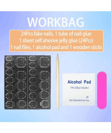 24pcs French False Nails Short - Almond Square Press on Nails - Blue Full Cover Acrylic Nails with Glue for Women and Girls - Buy Online on GoSupps.com