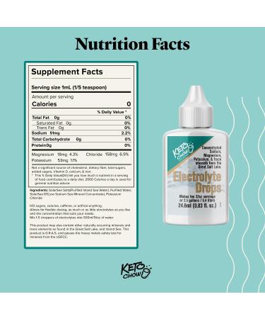 Keto Chow Electrolyte Hydration Drops | Sodium, Magnesium, Potassium & Trace Minerals | Keto & Fasting Friendly | Sugar Free | 24 ml (Pack of 1) - Buy Online on GoSupps.com