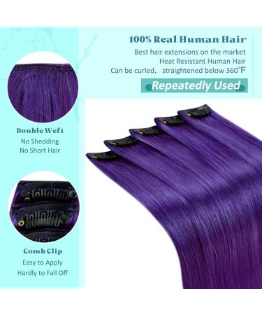 Runature Purple Clip-In Real Hair Extensions | 40cm Invisible Clips | 25g Human Hair 5 Pieces | Easy Fit Colorful Hair Accessories - Buy Online on GoSupps.com