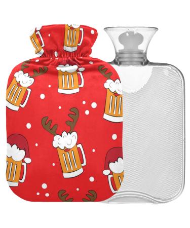 Naanle Funny Beer Christmas Heat bottle with cover Warm and cold therapy Transparent hot water bottle 1l of warm head for bed Handfoot Heat pain relief