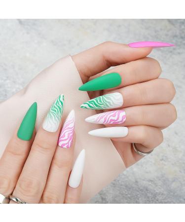 Barbie Pink & Green XXL Press on Nails - Jofay Fashion Designs | False Nails with Glue - 24pcs - Buy Online on GoSupps.com