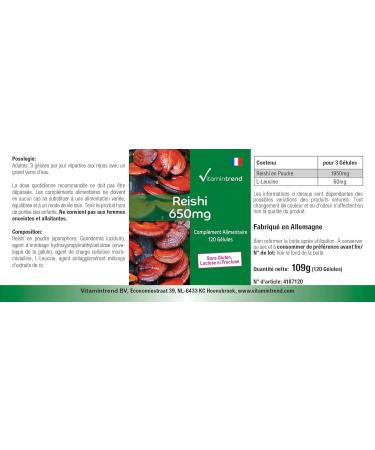 Reishi Powder 650mg - 120 Capsules Functional Vital Fungus Adaptogen Vegan | Vitamintrend  - Buy Online on GoSupps.com