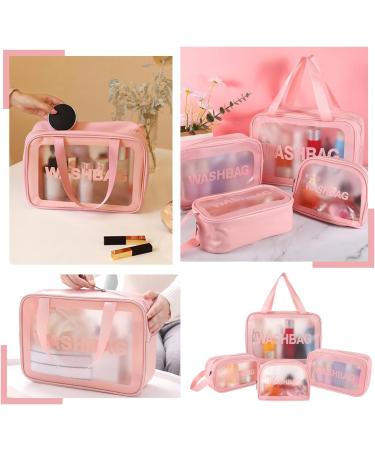 4 Pcs Waterproof Clear Toiletry Bags Set for Women - Pink Cosmetic Makeup Travel Bags - Buy Online on GoSupps.com