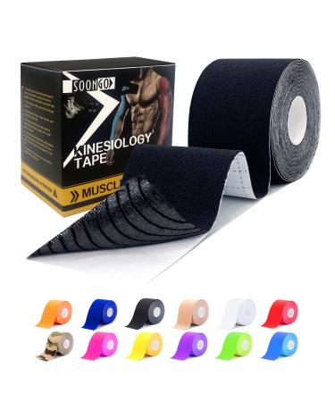 Trans Tape 1/2/5 Rolls Relieve Muscle Soreness and Strain Shoulders Wrists Knees Ankles Elastic Waterproof Good Air Permeaability Hypoallergenic 5cm*5m Black by SOONGO 5 m (Pack of 1) Black