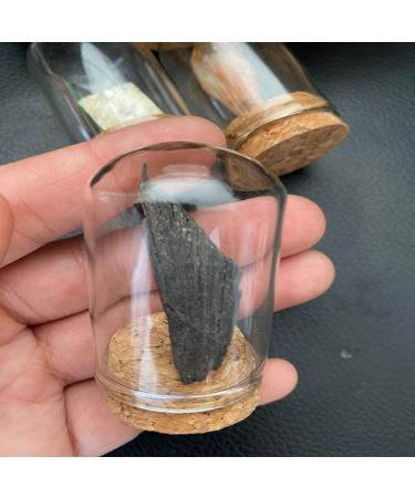 Natural Raw Stone Crystal Glass Display Jar Specimen Collections Gift Home Decor Pyrite PEIQIYIN (Color : Feather Tourmaline)